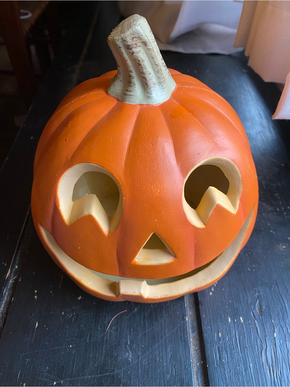 Festive Orange Ceramic Jack-o'-Lantern Pumpkin Accent 10 inch no light